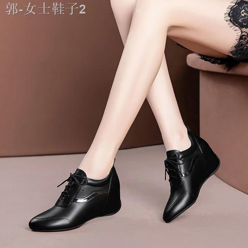 Giày Búp Bê Da Thật Mũi Tròn Đế Xuồng Mềm Nâng Chiều Cao Thời Trang Mùa Thu Cho Nữ