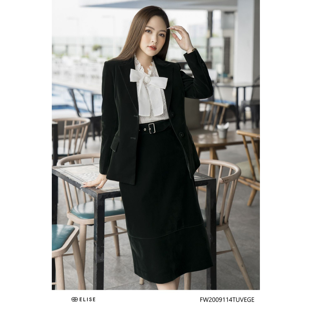 Áo vest nhung xanh rêu Elise phong cách cổ điển thanh lịch FW2009114TUVEGE