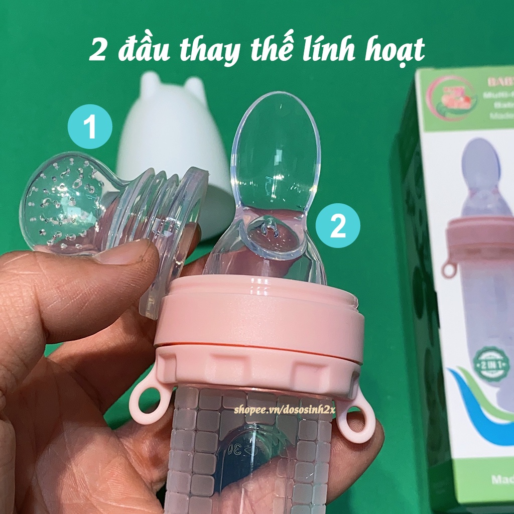 Bình thìa ăn dặm silicon cho bé 2 trong 1 Baby Lops 30ml tặng kèm thìa và núm nhai [Chịu nhiệt 120 độ]