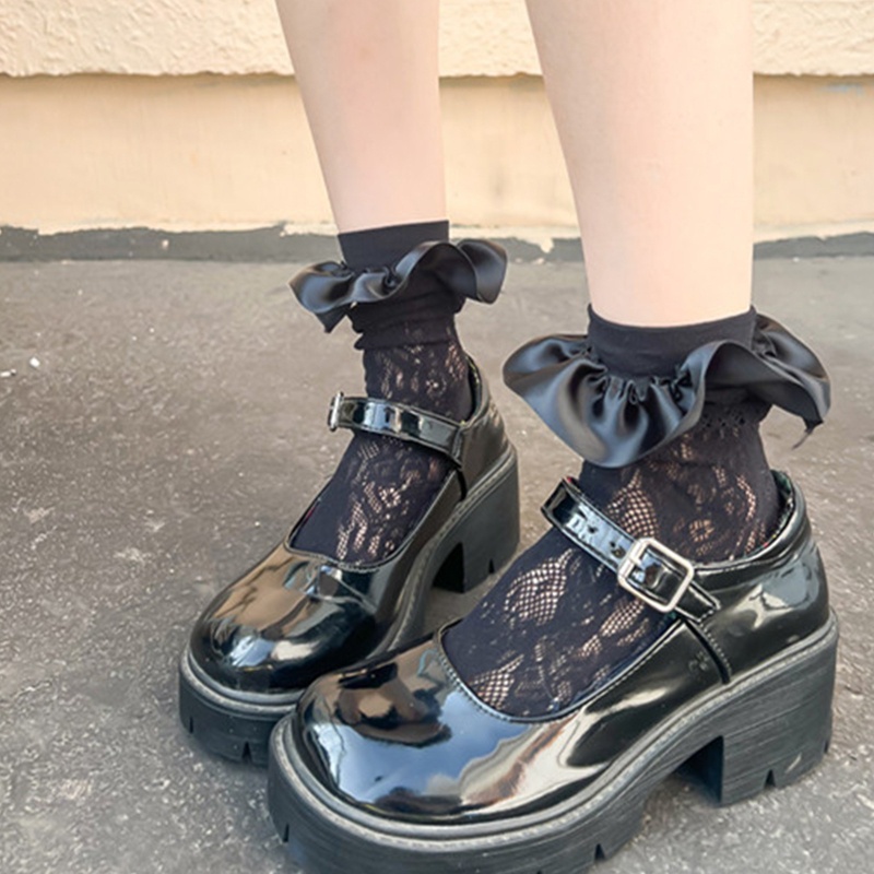 Xixi Đôi Tất Chân Cao Qua Gối Vải Satin Phối Ren Lưới Mỏng Phong Cách Lolita Nhật Bản Dành Cho Nữ