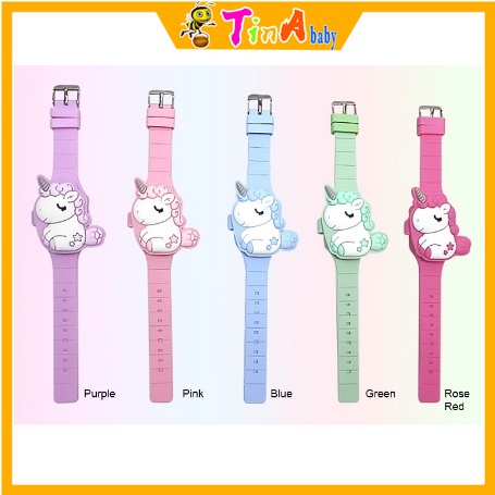 Đồng Hồ Điện Tử Dây Silicone Có Đèn Led Hình Kỳ Lân Dễ Thương Dành Cho Bé Gái E428