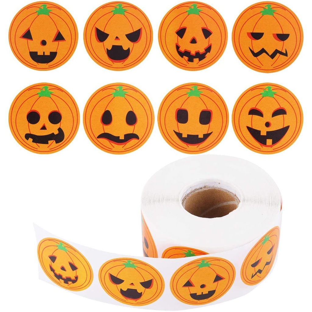 Cuộn 500 Nhãn Dán Trang Trí Túi Kẹo Họa Tiết Halloween
