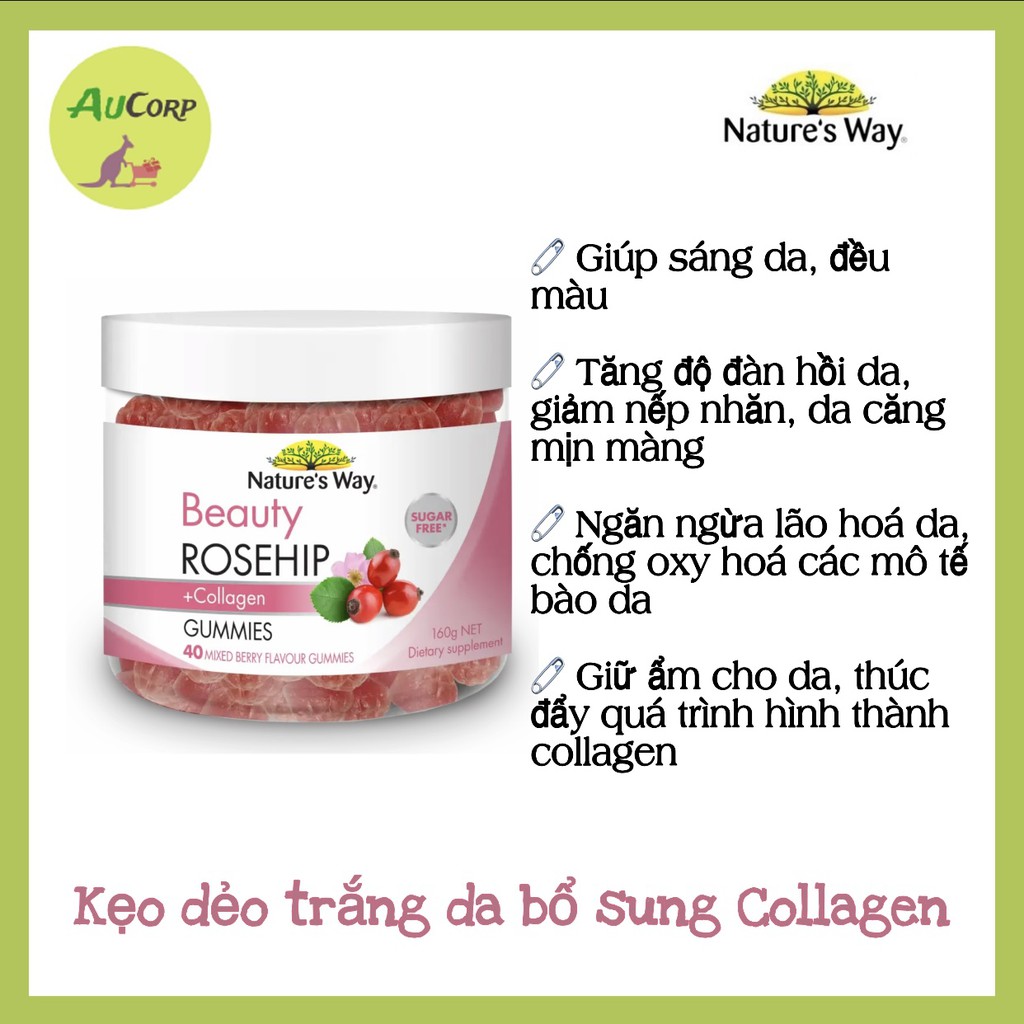 Kẹo Dẻo trắng da - Bổ Sung Collagen - Nature's Way Beauty Collagen Rosehip- ÚC - 40 Viên | Thế Giới Skin Care