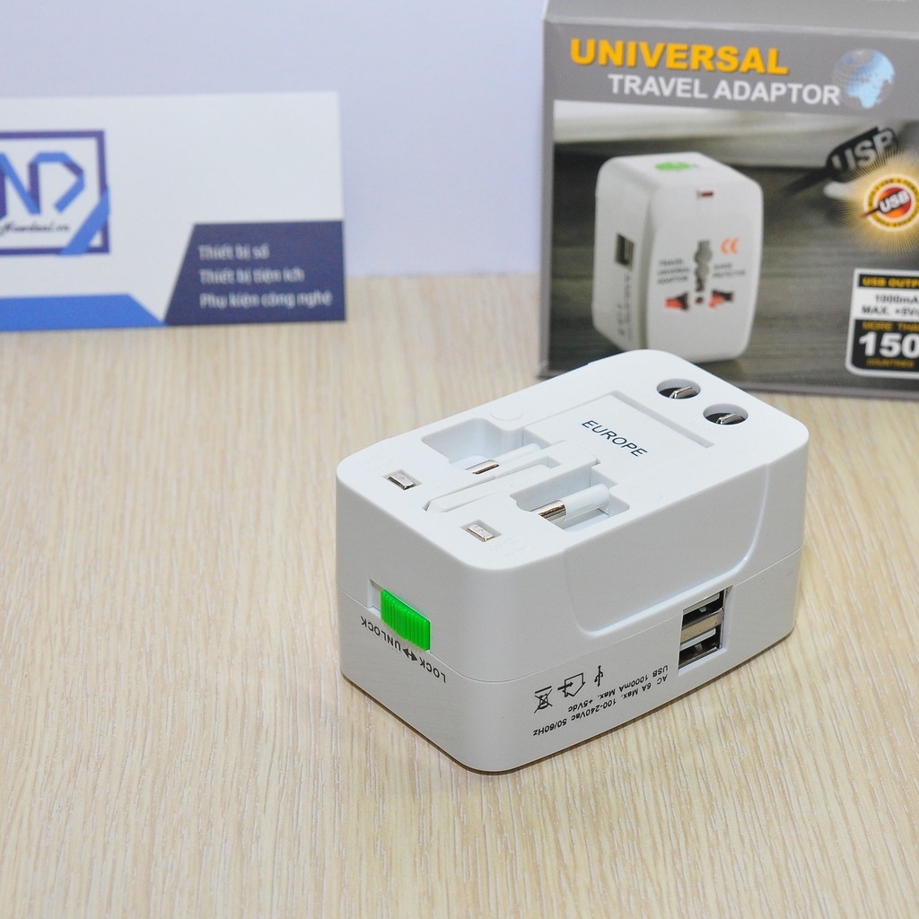 Ổ Cắm Điện Đa Năng Du Lịch có 2 cổng sạc USB Universal Travel Adapter