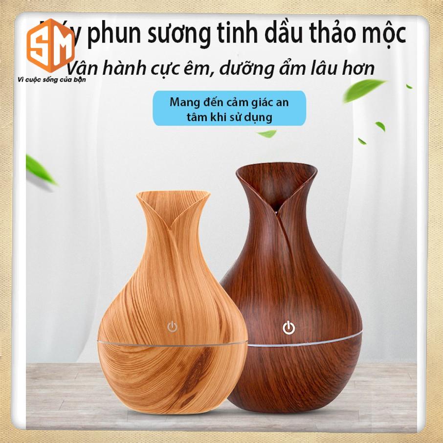 Máy Phun Tinh Dầu, Phun Sương Hình Bình Hoa Màu Vân Gỗ