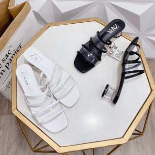 Guốc zara quai mica trong viền da gót tròn fullbox tag mác