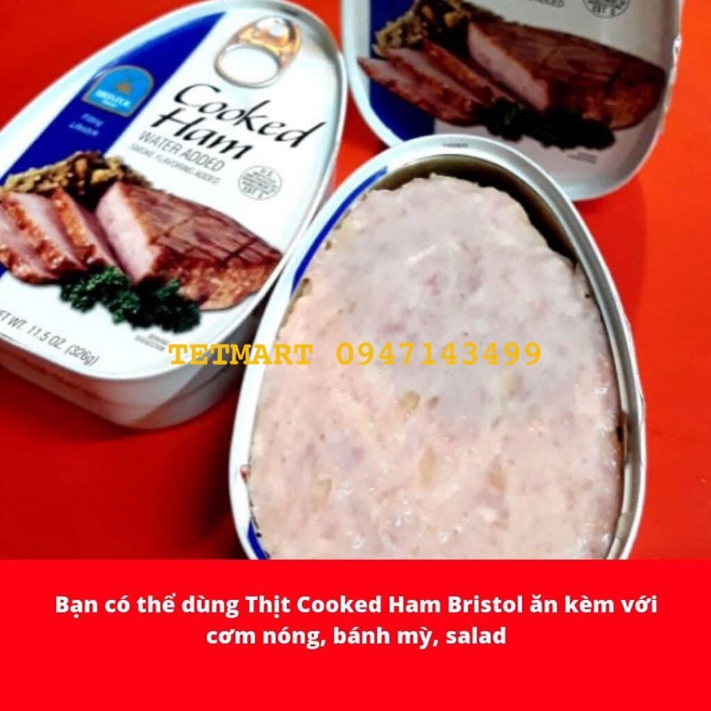 Thịt hộp đùi heo xông khói (ham, giăm bông) Cooked Ham Bristol - Nhập khẩu Mỹ 325g, thơm ngon, an toàn thực phẩm, hộp to