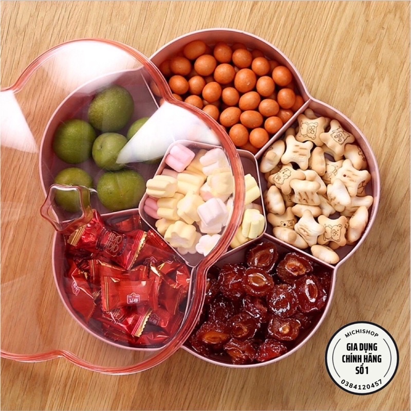 Hộp Mứt Tết, Khay Đựng Bánh Kẹo Tết Haru INOCHI Cao Cấp Hình Bông Hoa Mai