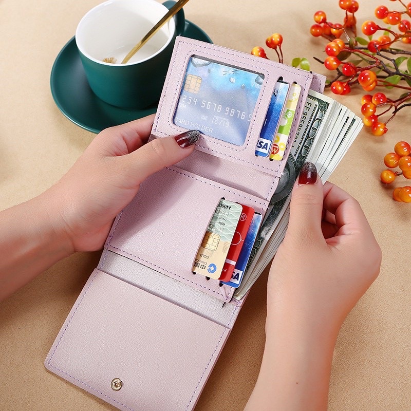 Ví nữ ngắn mini cầm tay gập ba hình hoa dễ thương