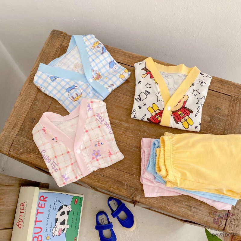 Bộ Áo Cardigan Tay Dài Cài Nút + Quần Dài In Họa Tiết Hoạt Hình Phong Cách Hàn Quốc Thời Trang Mùa Thu Cho Bé Trai Và Gái