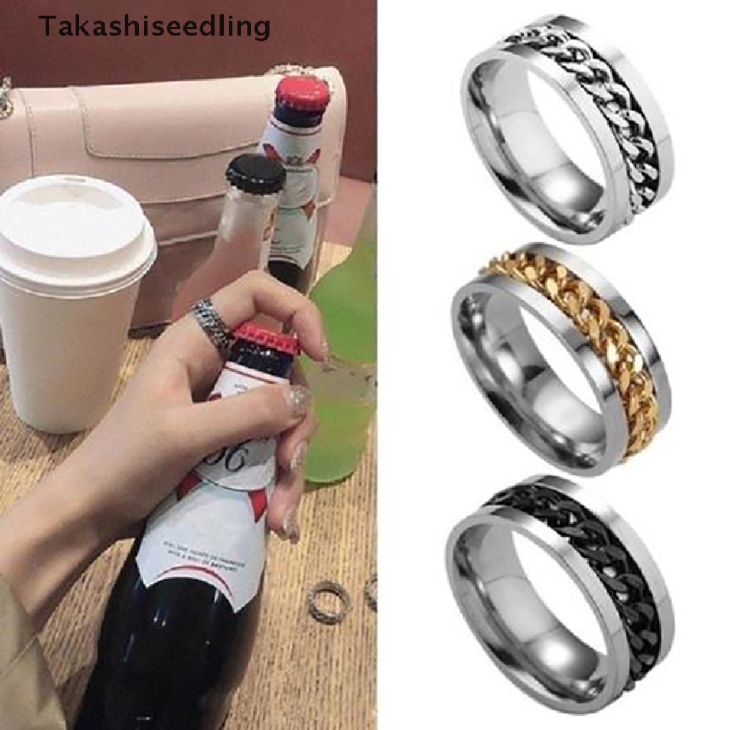 (Takashiseedling) Nhẫn Mở Nắp Chai Bằng Thép Titan Dây Xích Xoay Quà Tặng Tuyệt Vời Cho Unisex