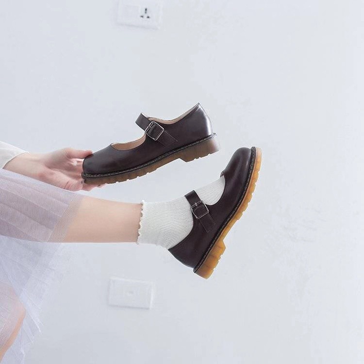 Giày Da Mũi Tròn Thời Trang Nhật Bản Xinh Xắn Dành Cho Nữ