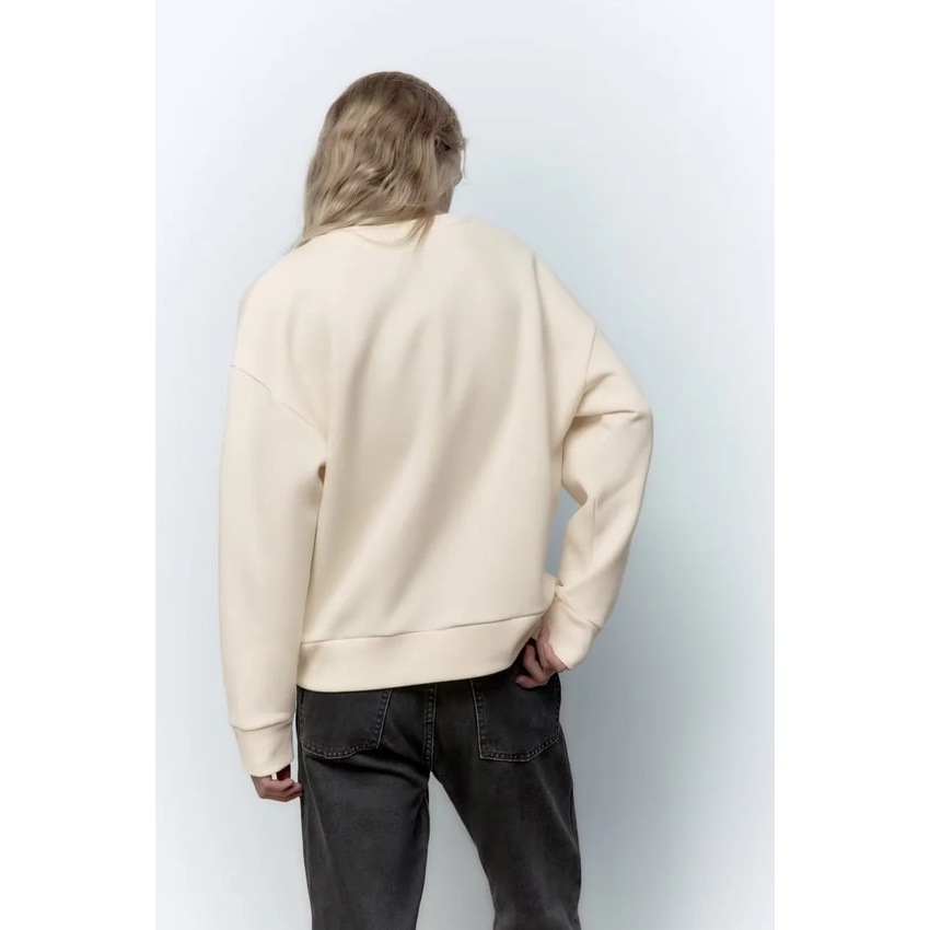 Zara Áo Nỉ Dài Tay Cổ Tròn Thêu Họa Tiết Thời Trang Mùa Thu 0085880