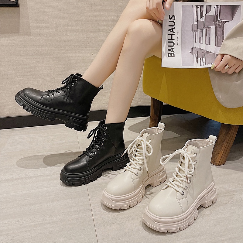 Bốt Martin IELGY mũi tròn màu đen đế dày thời trang Anh quốc cho nữ | BigBuy360 - bigbuy360.vn