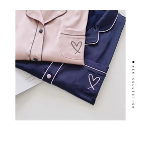 Bộ ngủ pijama lụa cao cấp thêu trái tim
