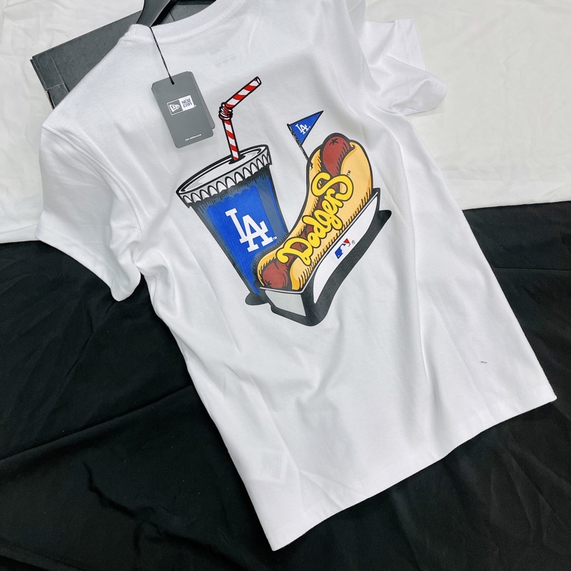 [CHÍNH HÃNG] ÁO THUN NEW ERA HOTDOG LA DODGERS TRẮNG ĐEN  - ÁO TSHIRT FULL TAG - UNISEX NAM NỮ - HÀNG NHẬP KHẨU