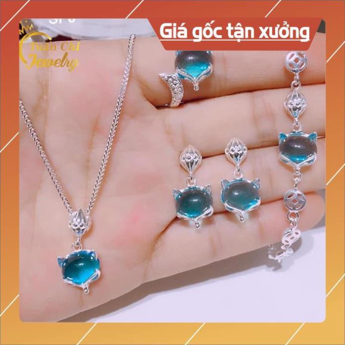 Set Hồ Ly Bạc 🍁 SALE SỐC 🍁 Bộ Trang Sức Hồ Ly Bạc Cao Cấp Kết Hợp Đá Phong Thủy Theo Mệnh Mang Lại May Mắn FREE SHIP