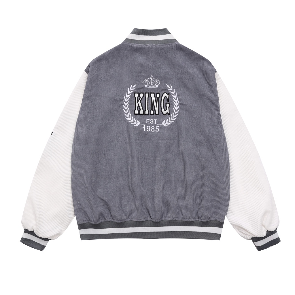 Áo Khoác Nam Nữ Nhung Tăm Jacket Varsity Graffiti King Brand V2 Màu Xám