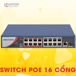 Switch poe 16 cổng 100m hikvision ds-3e0318p-e/m, 2 cổng uplink, 1 cổng sfp
