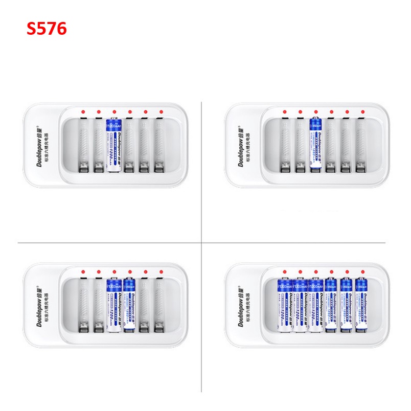 Combo Sạc 6 Khe Kèm 12 Viên Pin Sạc (6 Pin Sạc AA Doublepow 1200mAh  và 6 Pin AAA 1250 mha)