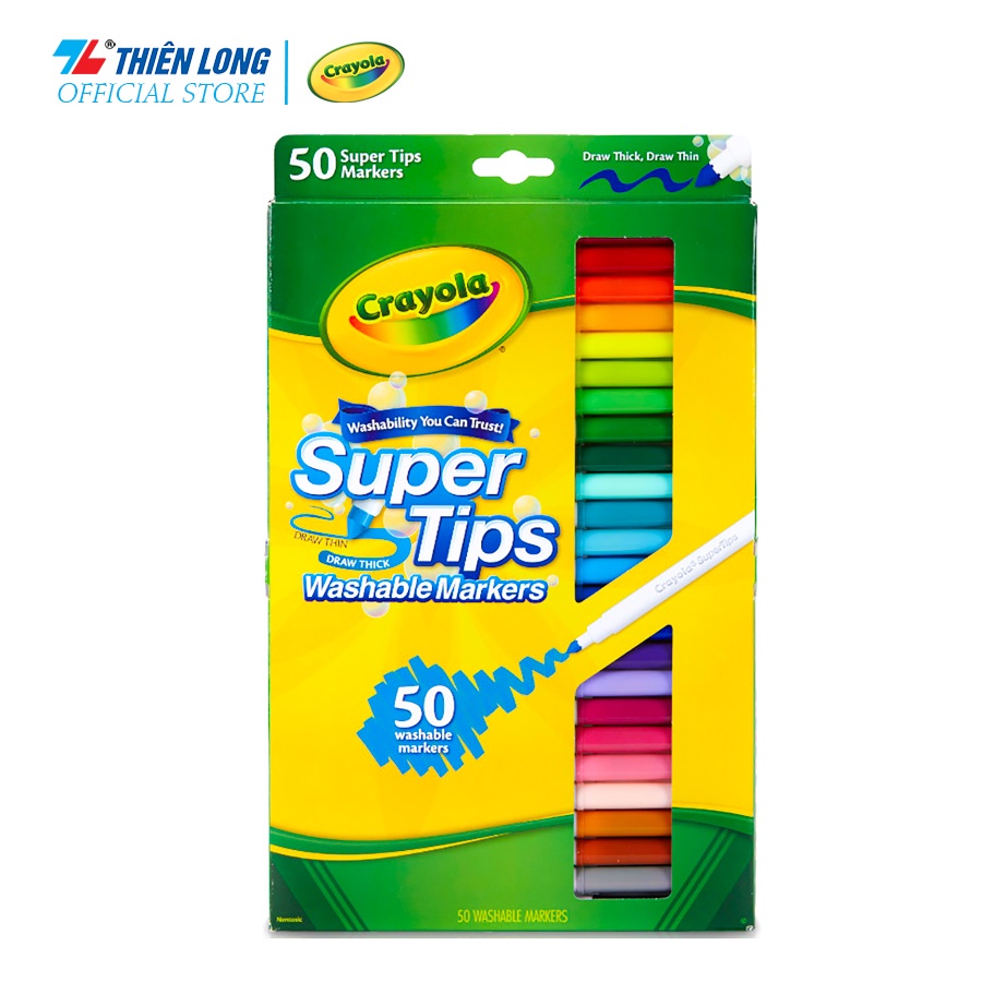 Bộ 50 cây Bút lông Nét mảnh - Nét đậm Dễ tẩy rửa Crayola Supertips Washable Marker