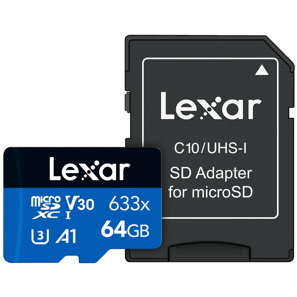 [Mã ELFLASH3 hoàn 10K xu đơn 20K] Thẻ nhớ Lexar 64Gb 633x MicroSDHC UHS-I Class 10 A1 U3 100MB/s + Adapter | WebRaoVat - webraovat.net.vn