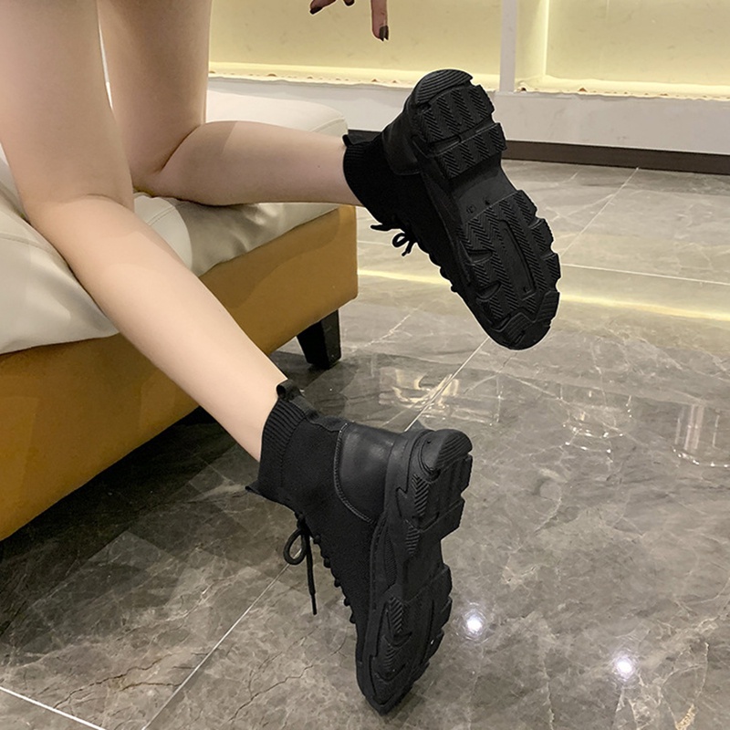 Giày bốt Martin IELGY vải dệt co giãn thoáng khí đế dày buộc dây thời trang cho nữ