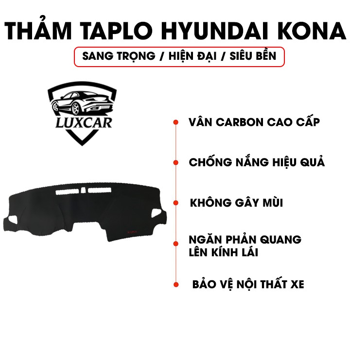 Thảm Taplo Da Carbon HYUNDAI KONA - Chống nóng, bảo vệ Taplo LUXCAR