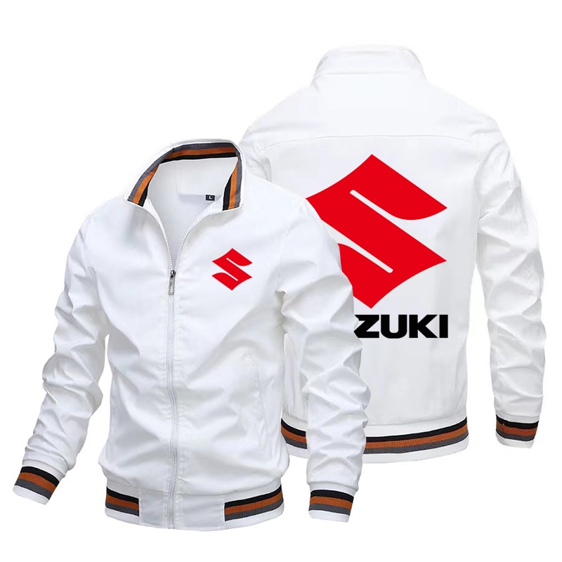 SUZUKI LOGO Jacket Sportswear Car Shop Customized Workwear GSX-R600 GSX650F B- King Katana DL650 GSX-R750 GSX-R1000 Hayabusa GSR750 GW250 FGSX-S1000F SFV650 Zipper Stand-Up Collar Plus Size Long-Sleeved Sweatshirt Aviator