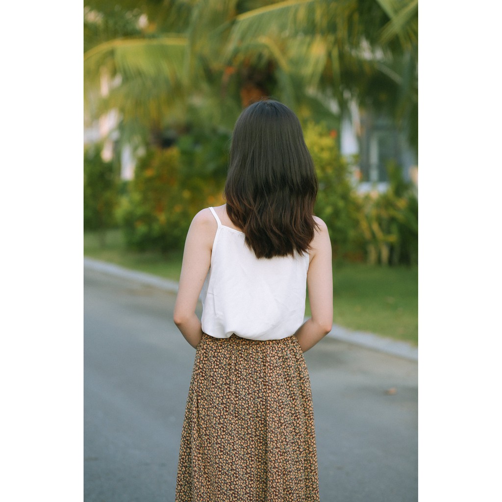 Chân váy midi chữ A dáng dài hoạ tiết hoa nhí vintage V210537 (có 4 màu: xanh rêu, tím nhạt, đỏ gạch, nâu đất) | BigBuy360 - bigbuy360.vn