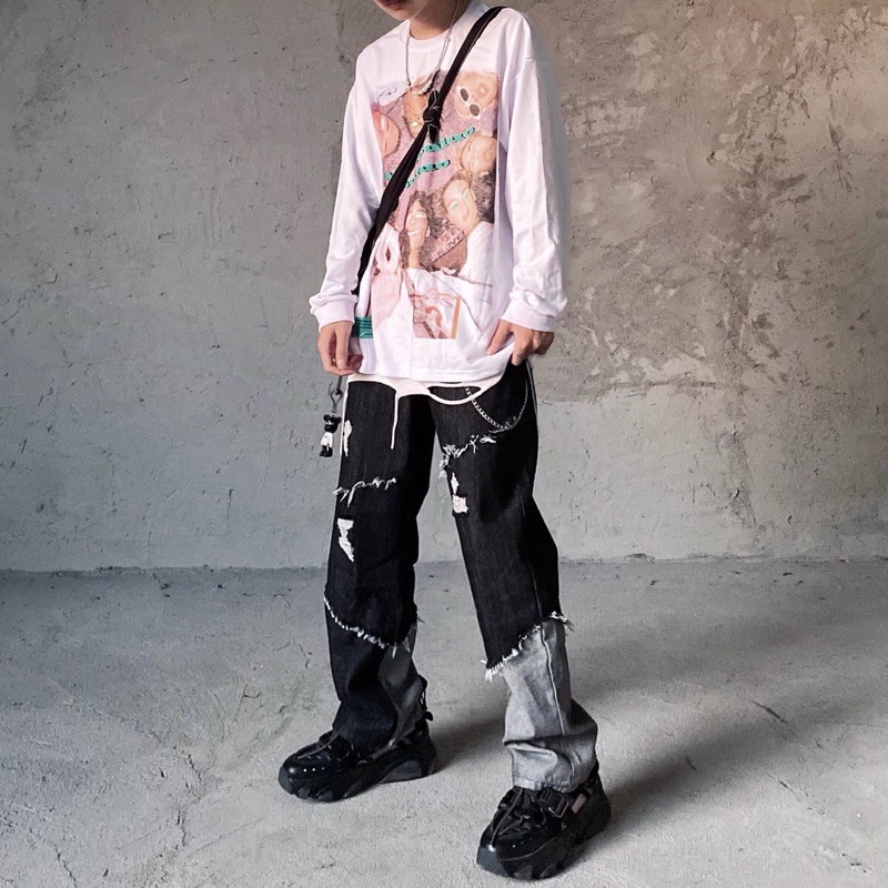 ULZZANG  Quần jeans rách UNISEX độc lạ cá tính FASHIONITA KÈM 3 ẢNH THẬT CUỐI
