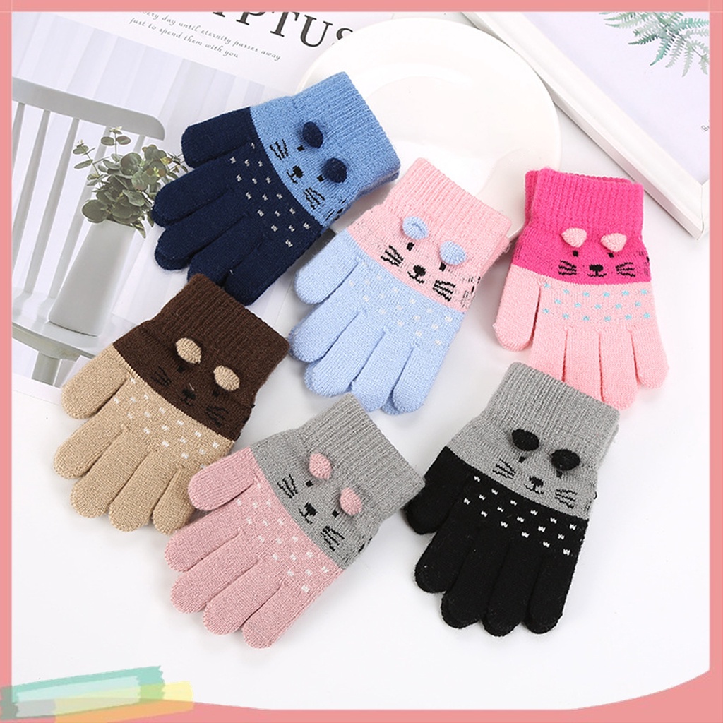 1 Đôi Găng Tay Dệt Kim Họa Tiết Hoạt Hình Dễ Thương Cho Bé
