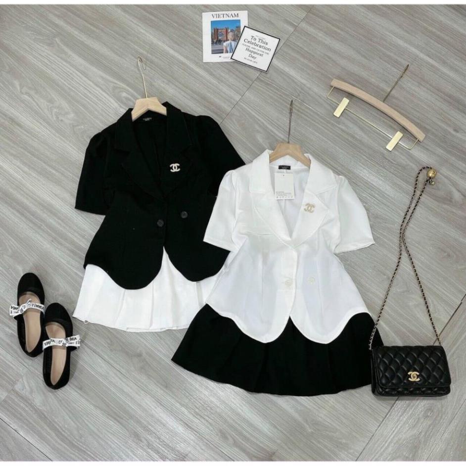 TTL-Sét đồ công sở nữ, Sét áo vest vạt bầu kèm chân váy xếp ly 2 lớp tự tin dạo phố TASA