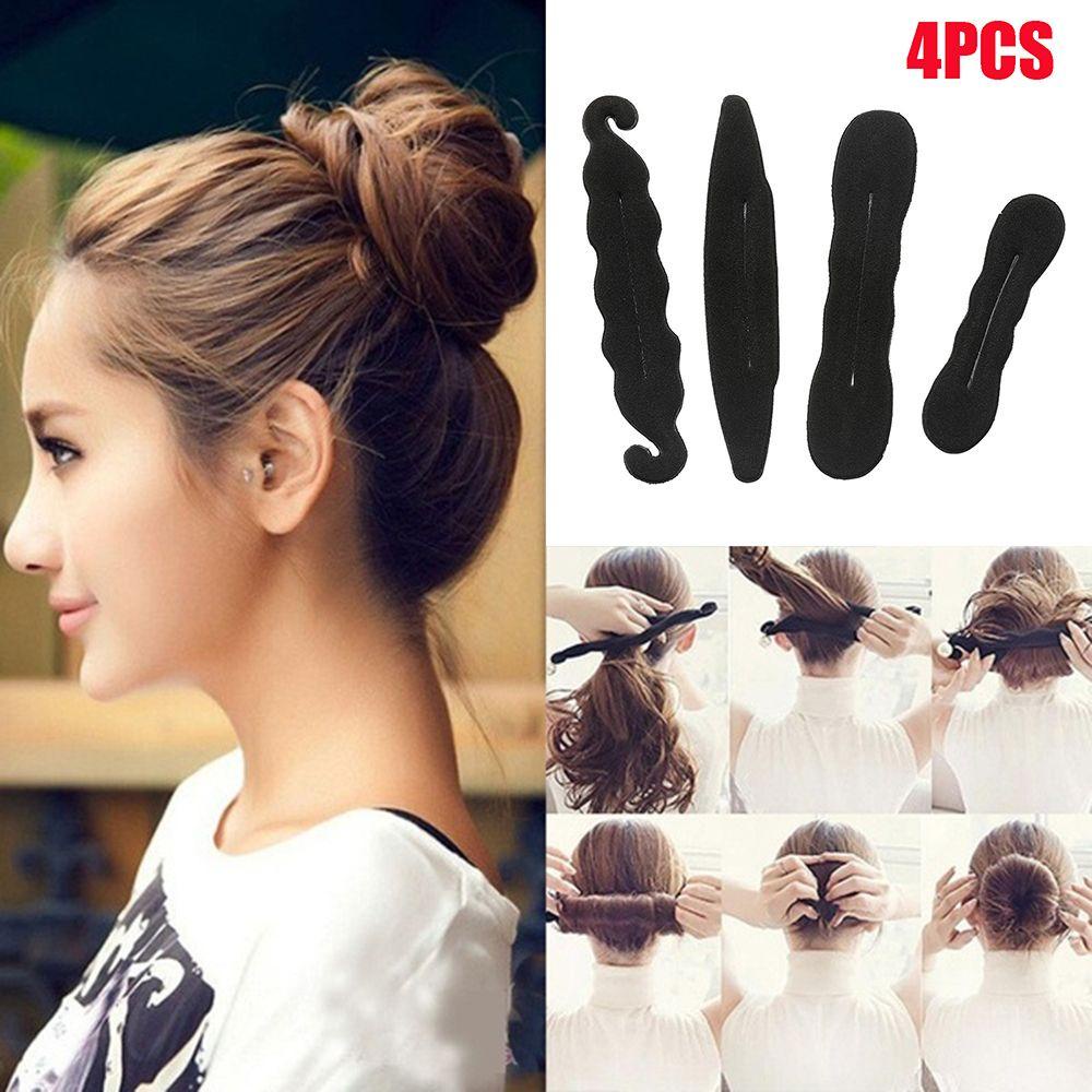 EUTUS Set 4 Dụng Cụ Bện Tóc Bằng Bọt Biển Màu Đen