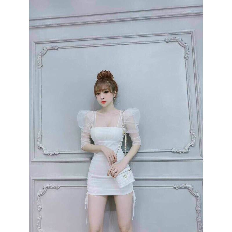 Đầm body tay lưới bồng sang chảnh