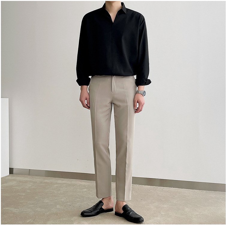 Áo Sơ Mi DàiTay Nam Nữ Cổ Vest TRƠN Trắng Và Đen, sơ mi nam nữ dáng rộng, chất vải lụa mịn chống nhăn mã SM-003