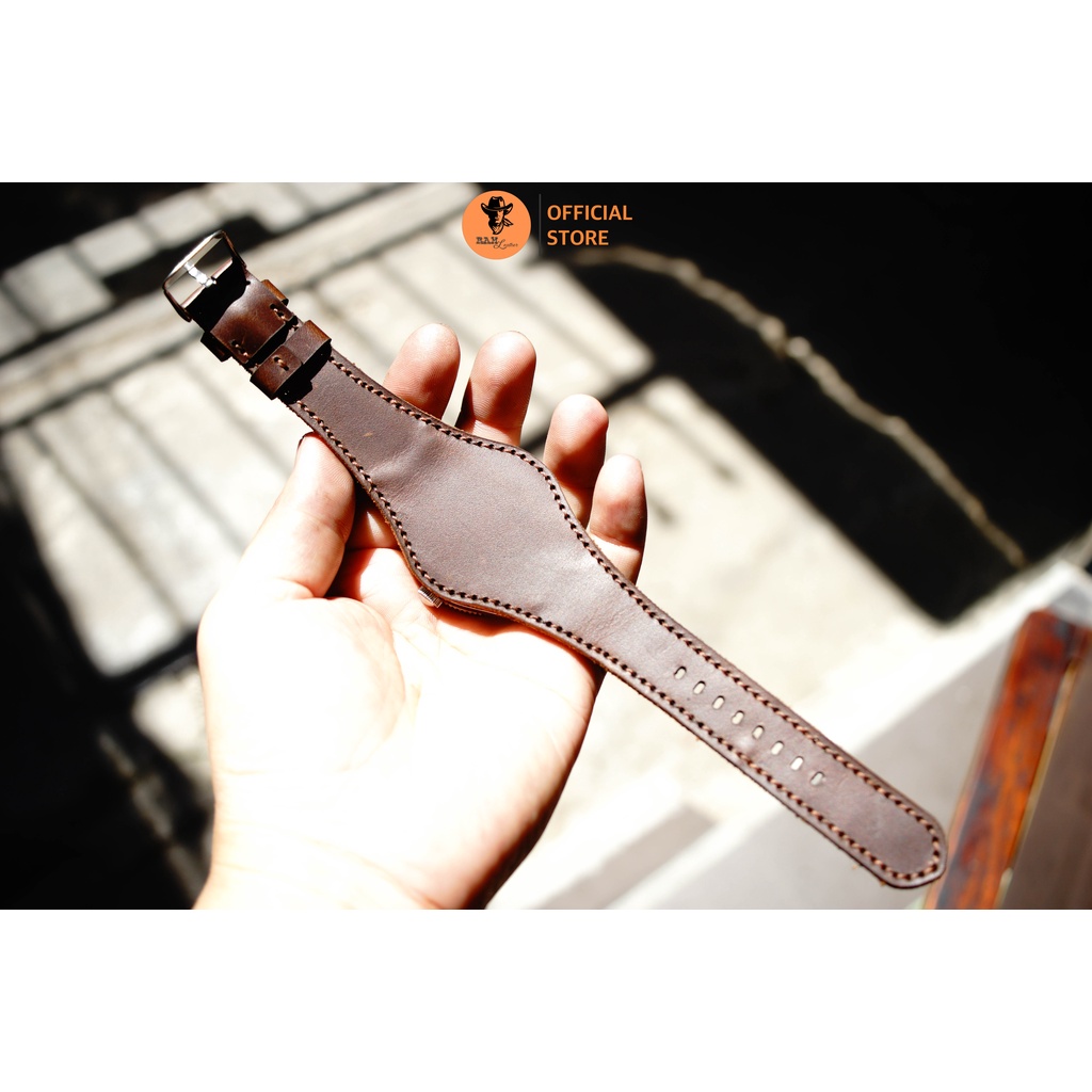 Dây đồng hồ da bò màu nâu đỏ - RAM Leather BX3 không lỗ