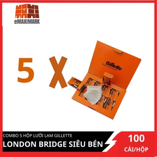 Combo 5 hộp lưỡi lam Gillette London Bridge siêu béng dành cho Barbershop 100 cái/hộpX5