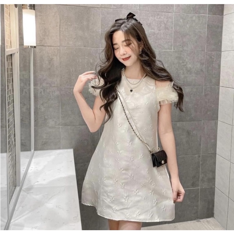 Váy nữ trễ vai tay bồng thiết kế, đầm chất liệu Tafta cao cấp sang trọng
