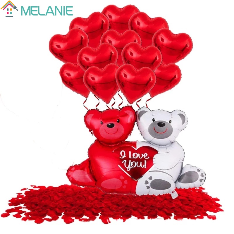1 Bong Bóng Lá Nhôm Hình Trái Tim / Gấu Đôi / Chữ I Love You Dùng Trang Trí Tiệc Valentine