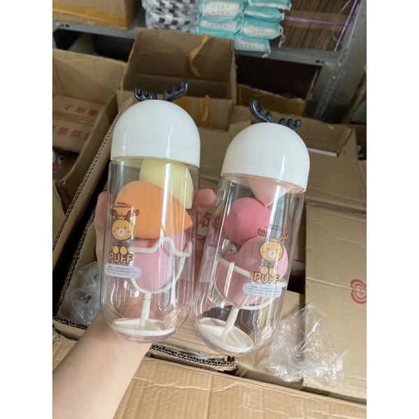Hộp 3 loại mút trang điểm + chân đế đựng mút Lameila