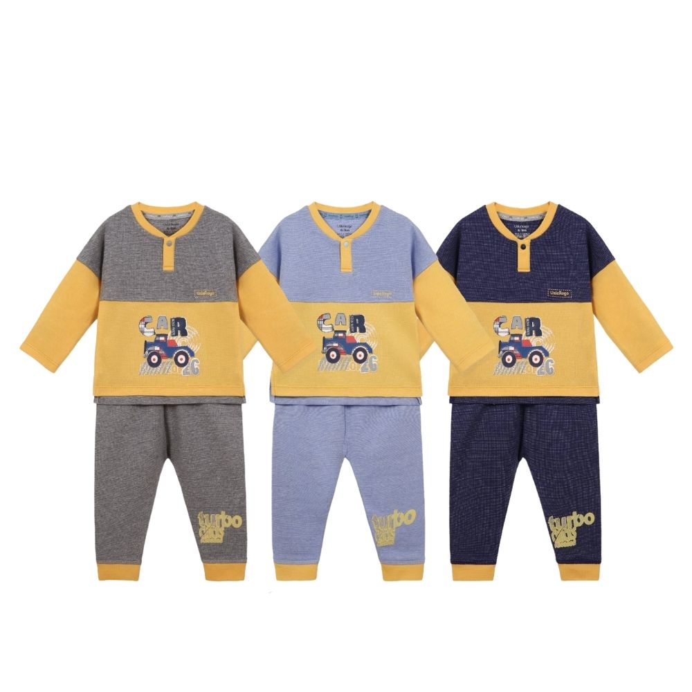 Bộ quần áo dài tay cho bé Ualarogo 6 tháng - 5 tuổi cotton nỉ baby shark cổ tròn bo ống giữ ấm 3929