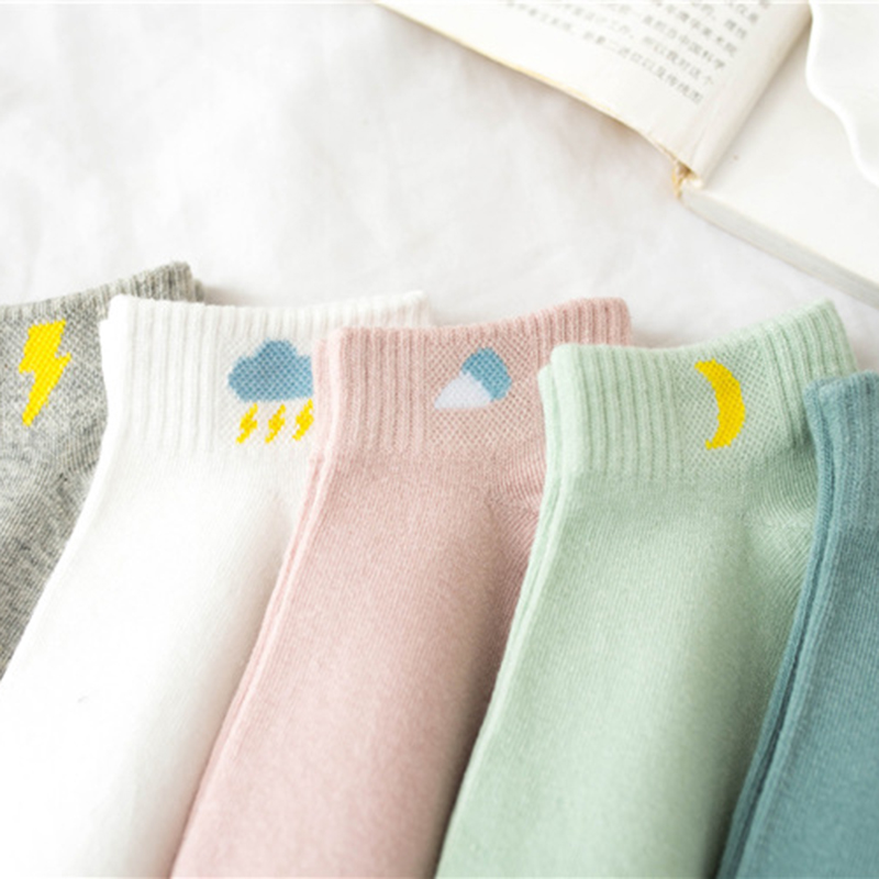 Cặp vớ cotton cổ ngắn thêu họa tiết xinh xắn phong cách thời trang Hàn Quốc cho nữ