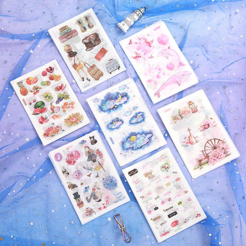 Set 6 Tấm Washi Sticker Cắt Sẵn