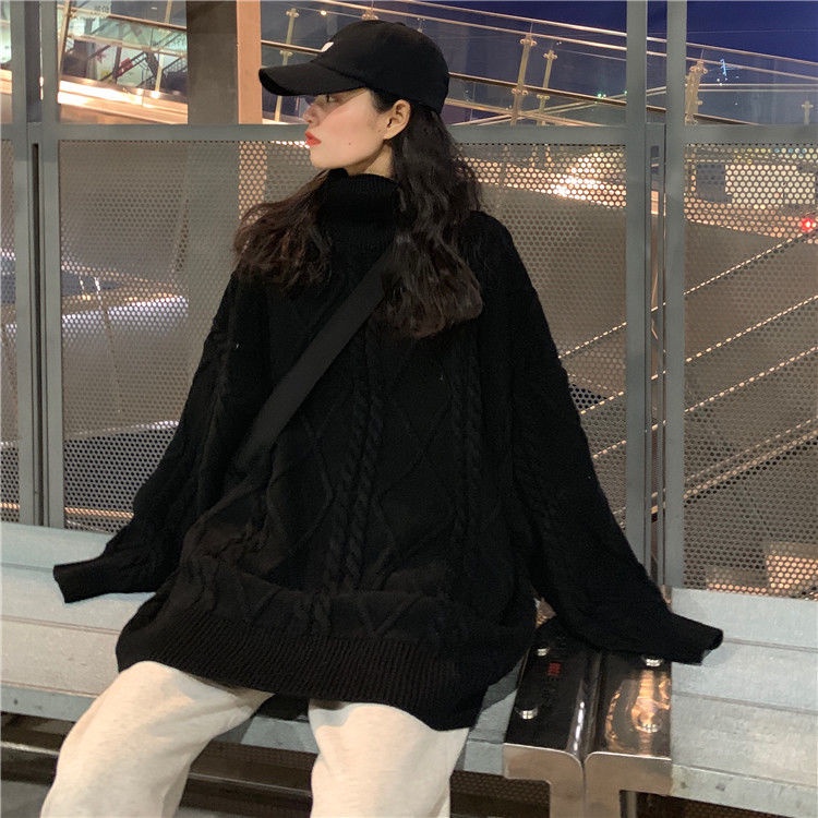 Áo Len Cổ Cao Dáng Rộng Thiết Kế Mới Thời Trang Theo Phong Cách Hàn Quốc Cho Nữ