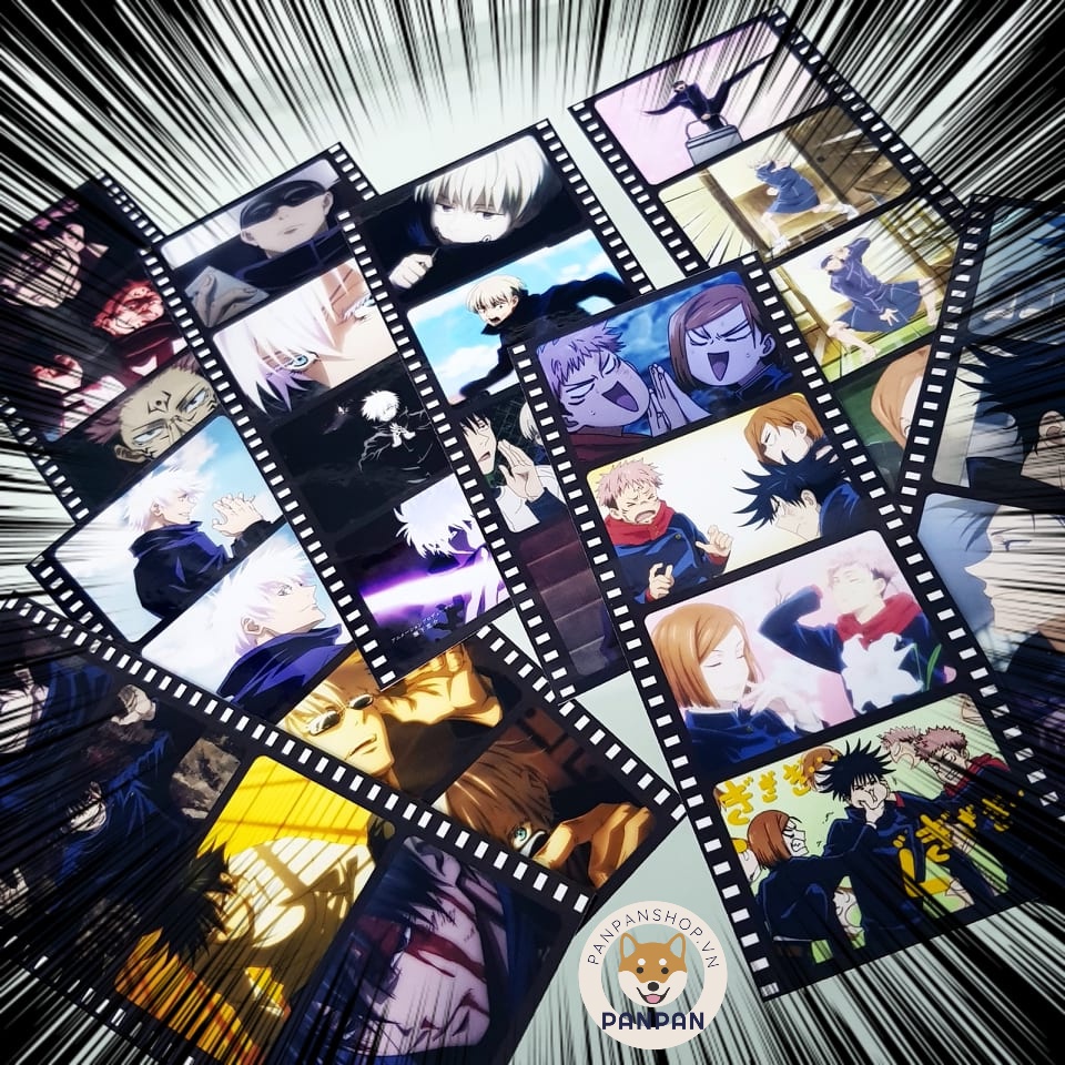 Bookmark Filmstrip ép nhựa lẻ - kẹp sách film strip card nhựa anime Học viện Siêu Anh hùng, Jujutsu, Genshin, Hololive