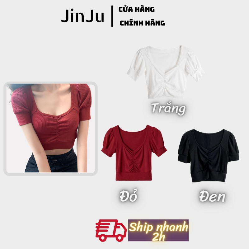 Áo croptop ôm, áo croptop tay ngắn hàng quảng châu cao cấp,chất vải thun gân dày, không nhăn, không phai màu- JinJu | BigBuy360 - bigbuy360.vn