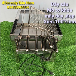 Máy nướng thịt chả lò quay gà vịt mini bếp nướng than hoa mô tơ tự động chuẩn (xiên 100% inox, đi kèm máy)