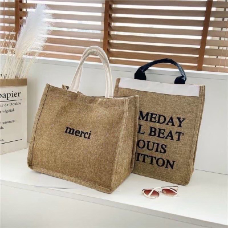 Túi cói đi biển túi cói MERCI hot hit T2