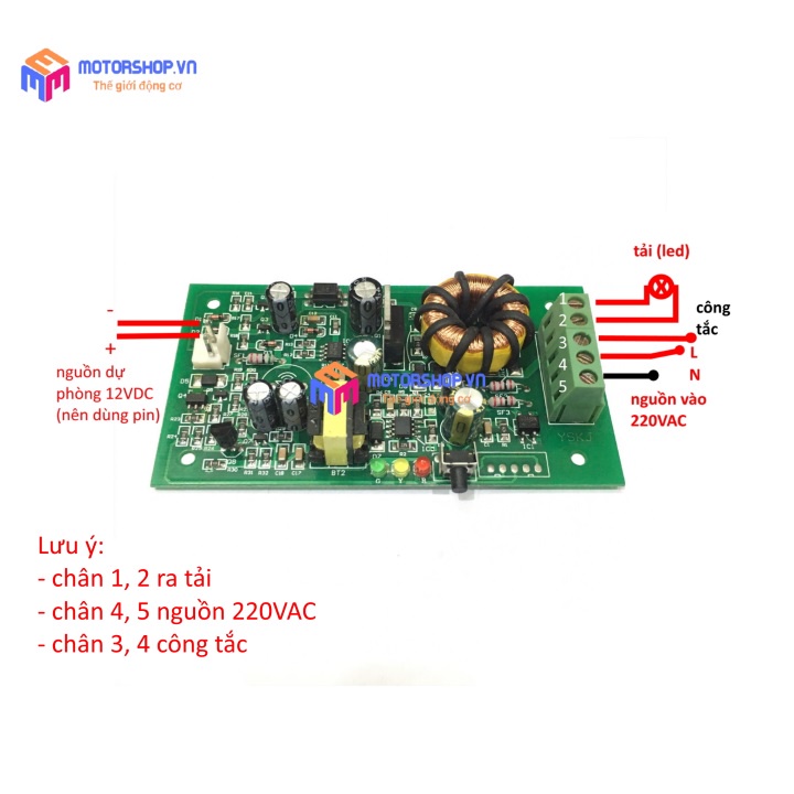 MTS Mạch UPS Dự Phòng 12VDC Lên 220VAC Cho Đèn LED 7W – 26W Tự Động Sạc Cho Pin 12V